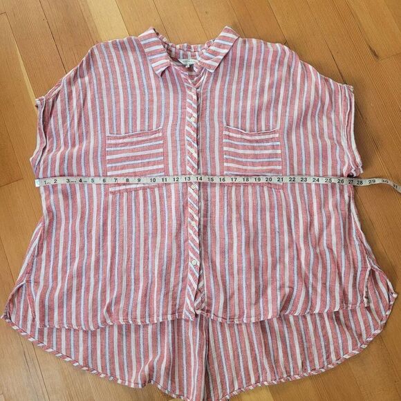 Lucky brand 3X linen blend tie open back striped button down blouse preppy nauti - Picture 5 of 10